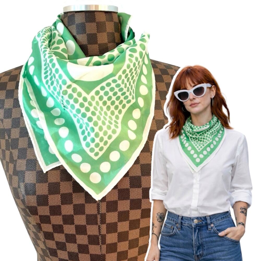 Vera Neumann Scarf Green White Square Polka Dot MCM Mod Retro Japan Vintage 60s